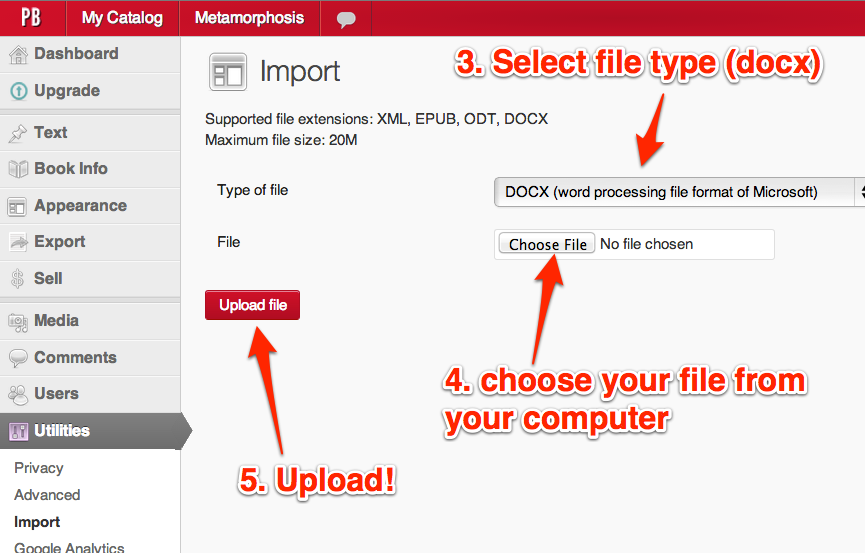 Import and select files, then click upload